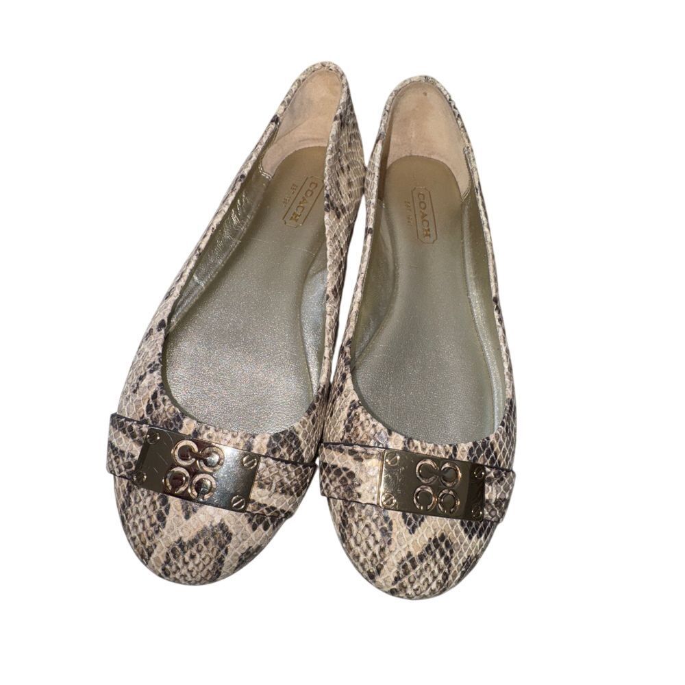 Coach Signature Women's Ballet Flats Slip On Woven Faux Snakeskin size 5.5